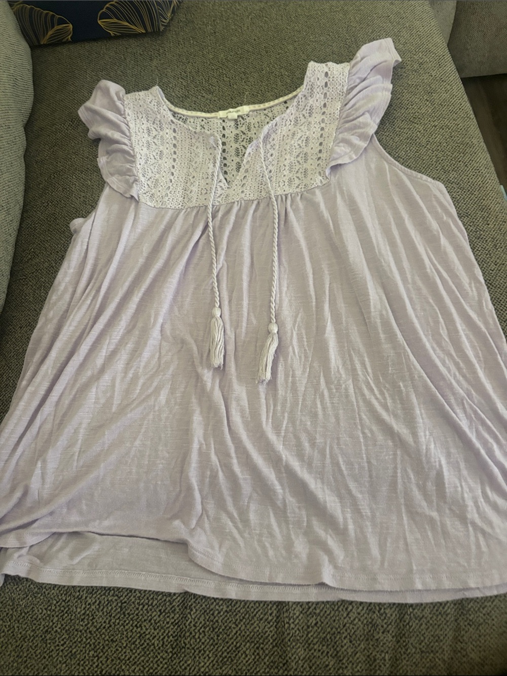 Maurices Light Lavender Lace Yoke Ruffle Tank